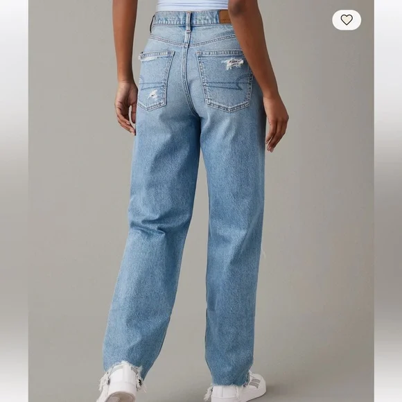 AMERICAN EAGLE highest rise ripped baggy straight jeans size 14 distressed - Picture 2 of 16